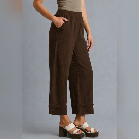 Umgee Chocolate Wide-Leg Pants Sz M, L - Picture 3 of 4